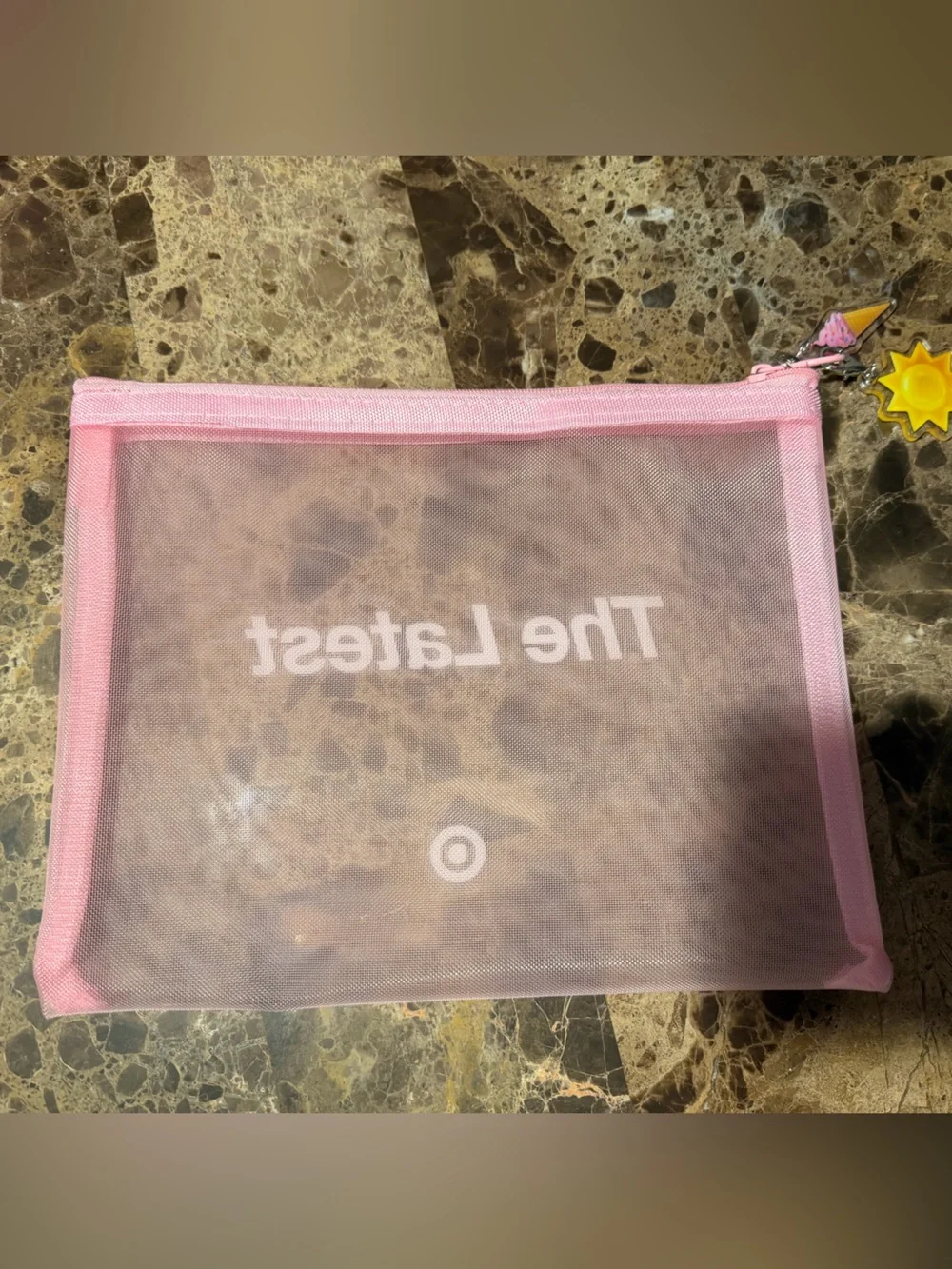 Target Pink Mesh Cosmetic Pouch with Charm Accents